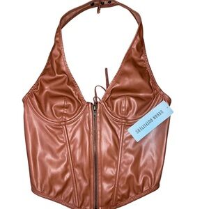 Urban Outfitters Brown Faux Leather Halter Corset Top